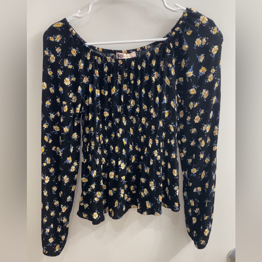 SONOMA Floral Women's Long Sleeve Smocked Waist Top Size S